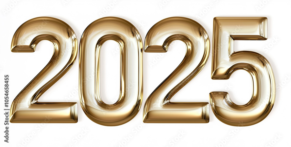 Gold and shiny 2025 isolated on a white background for New Year and New Years eve Gold and shiny 2025 isolated on a white background for New Year and New Years eve