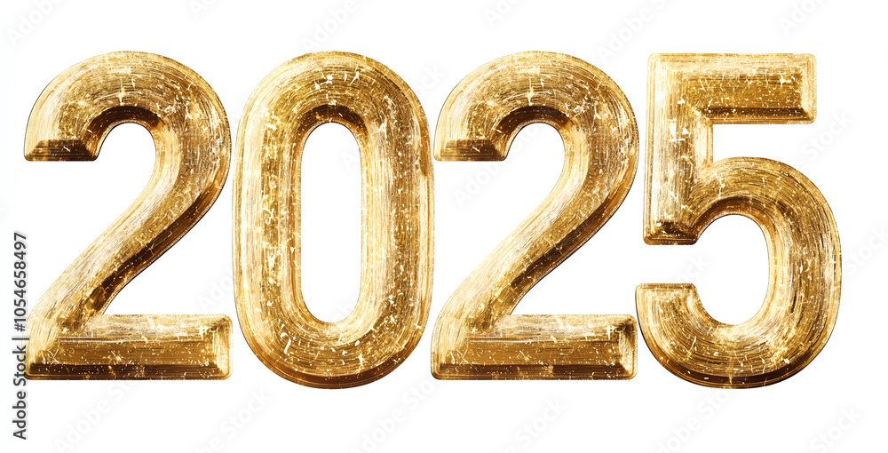 Gold and shiny 2025 isolated on a white background for New Year and New Years eve Gold and shiny 2025 isolated on a white background for New Year and New Years eve