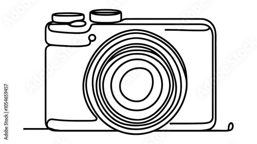 One continuous line illustration of a retro camera, isolated on white background.