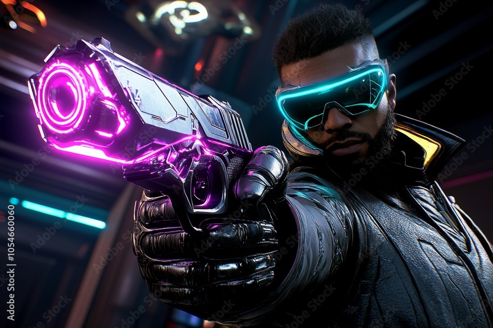 Undercover cop in cyberpunk attire with digital sunglasses and hidden weapons, blending into a futuristic, neon-filled bar, symbolizing intensity and high-tech mystery, symbolizing modernity Undercover cop in cyberpunk attire with digital sunglasses and hidden weapons, blending into a futuristic, neon-filled bar, symbolizing intensity and high-tech mystery, symbolizing modernity