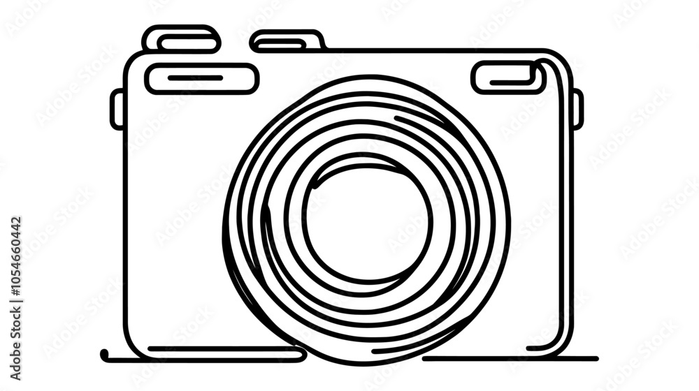 One continuous line illustration of a retro camera, isolated on white background. One continuous line illustration of a retro camera, isolated on white background.