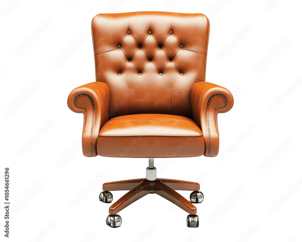 A brown leather chair with a gold trim A brown leather chair with a gold trim