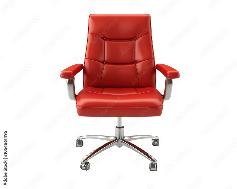 Fototapeta premium A red leather office chair with silver wheels