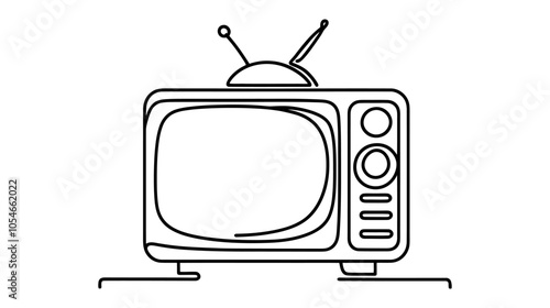 One continuous line illustration of a retro television, isolated on white background.
