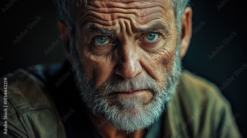 Portrait of Older Man with Intense Blue Eyes Portrait of Older Man with Intense Blue Eyes