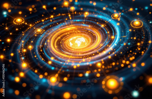 Global Network with Glowing Lights