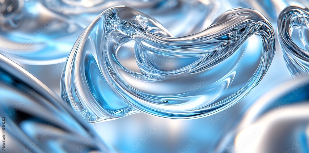 Abstract blue and white liquid shapes with swirls and reflections. Abstract blue and white liquid shapes with swirls and reflections.