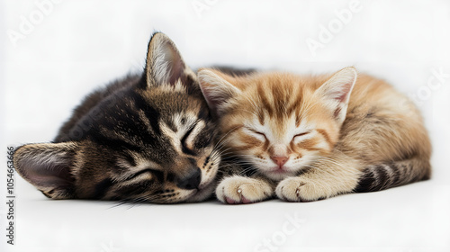 adorable puppy and kitten lying together in a loving embrace with white shades, cinematic, png