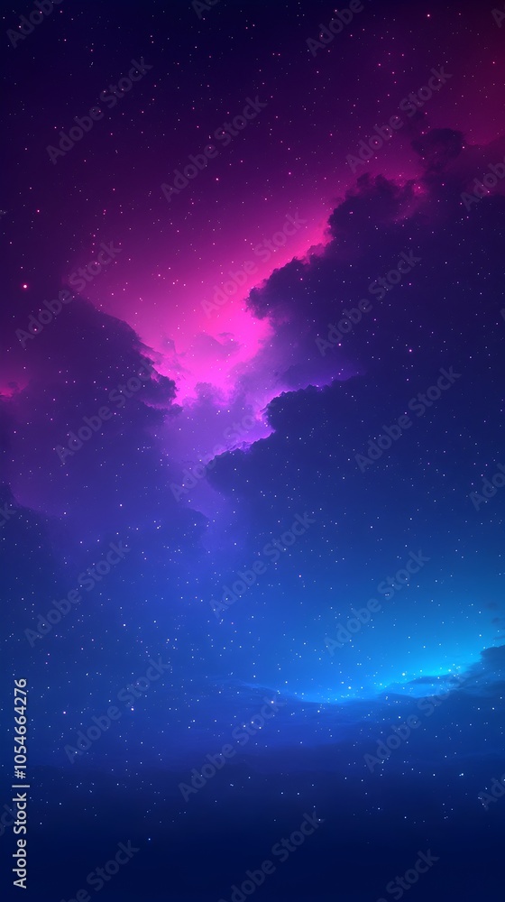 Fototapeta premium A stunning cosmic scene featuring vibrant purple and blue hues blending seamlessly in the night sky, dotted with countless twinkling stars, evoking a sense of wonder and tranquility.