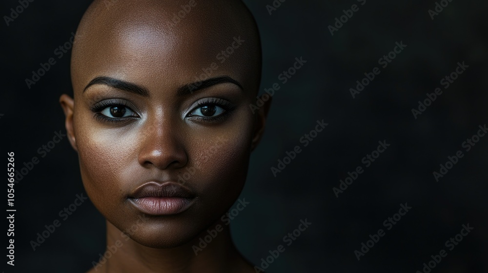 Portrait of a dark-skinned woman suffering from cancer after severe hair loss due to chemotherapy treatment Portrait of a dark-skinned woman suffering from cancer after severe hair loss due to chemotherapy treatment