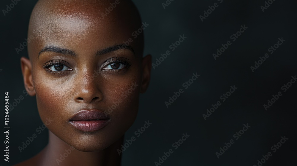 Portrait of a dark-skinned woman suffering from cancer after severe hair loss due to chemotherapy treatment Portrait of a dark-skinned woman suffering from cancer after severe hair loss due to chemotherapy treatment