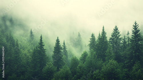 top view of mysterious forest and foggy view. ai generative