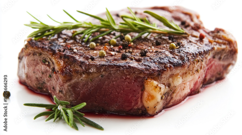 Juicy rib eye steak garnished with fresh herbs, showcasing perfect sear and rich color. Ideal for meat lovers seeking delicious meal experience Juicy rib eye steak garnished with fresh herbs, showcasing perfect sear and rich color. Ideal for meat lovers seeking delicious meal experience