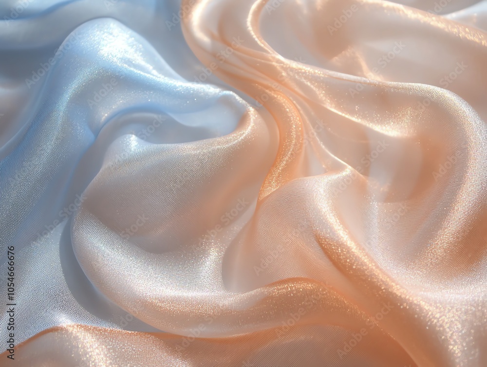 Abstract Close Up of Light Blue and Peach Shimmering Fabric. Abstract Close Up of Light Blue and Peach Shimmering Fabric.
