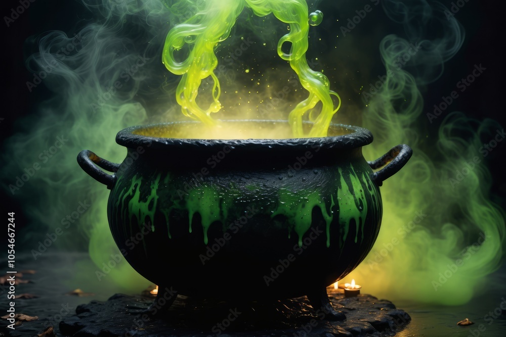 witch Cauldron on green fire, magic cauldron, fiery pot, Halloween illustration witch Cauldron on green fire, magic cauldron, fiery pot, Halloween illustration