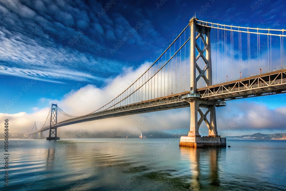 Fototapeta premium San Francisco Oakland Bay Bridge East Span with low fog in background at tilted angle
