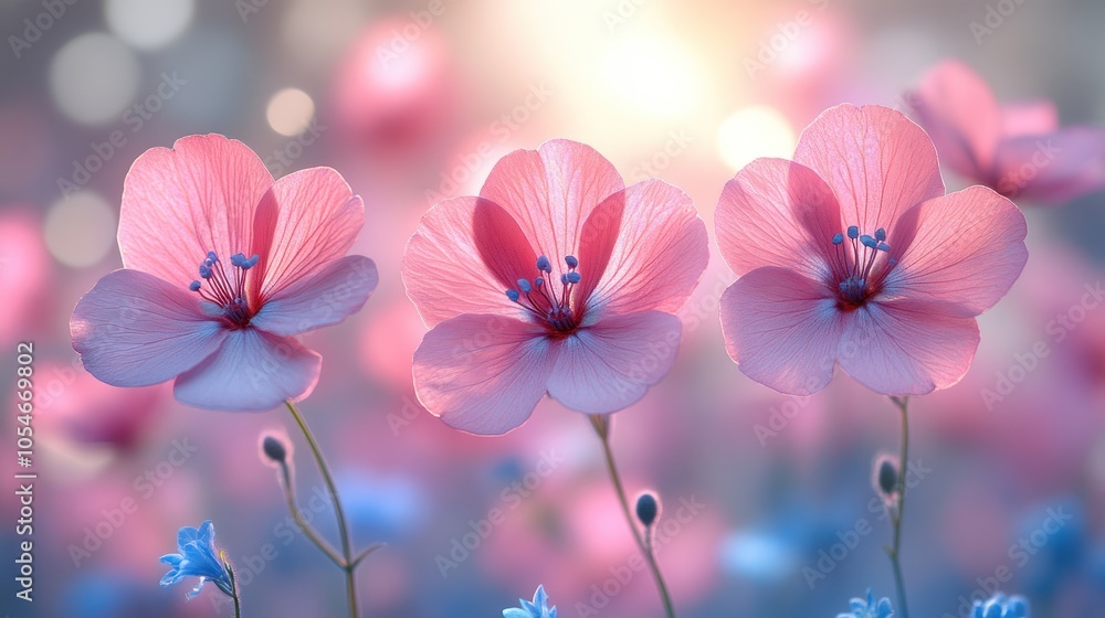 Fototapeta premium Delicate Pink Flowers in Soft Focus with a Blurry Background