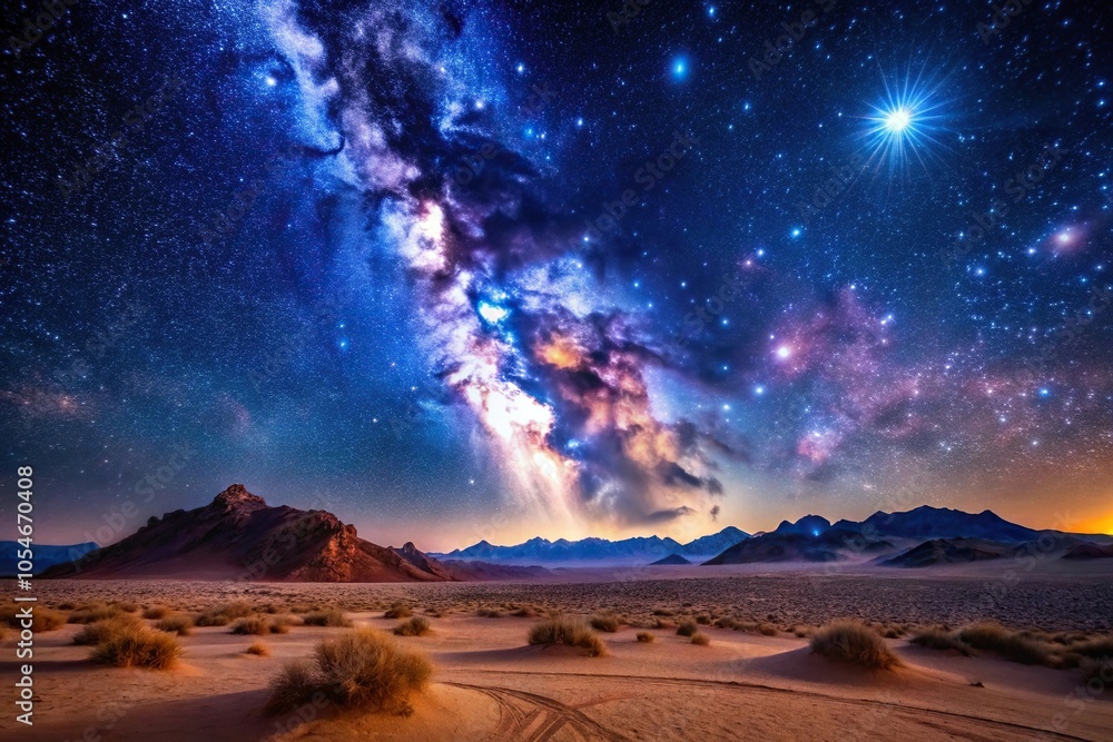 Obraz premium Sapphire star desert with a night sky so clear the stars look like sapphires scattered across a vast tranquil landscape