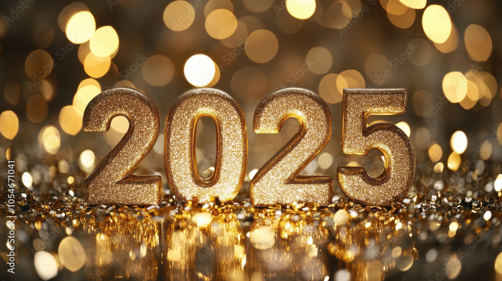 Celebrate arrival of 2025 with this stunning golden display, featuring sparkling numbers against shimmering background. festive atmosphere radiates joy and anticipation for new year Celebrate arrival of 2025 with this stunning golden display, featuring sparkling numbers against shimmering background. festive atmosphere radiates joy and anticipation for new year