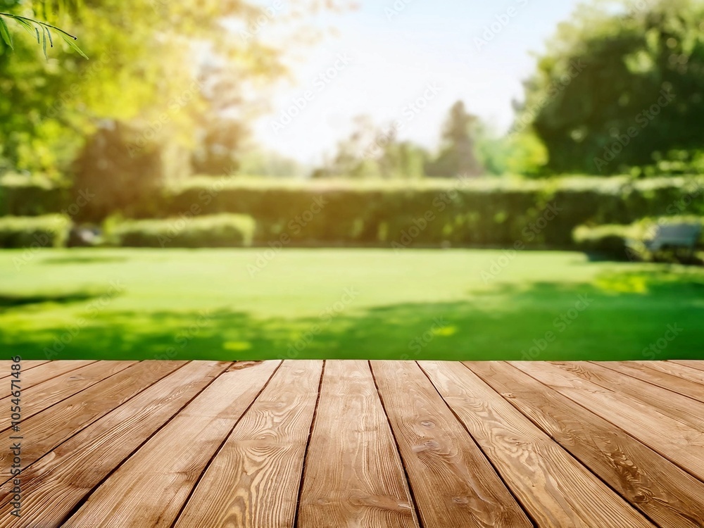 wooden table space with green home backyard view blur background for advertising template wooden table space with green home backyard view blur background for advertising template