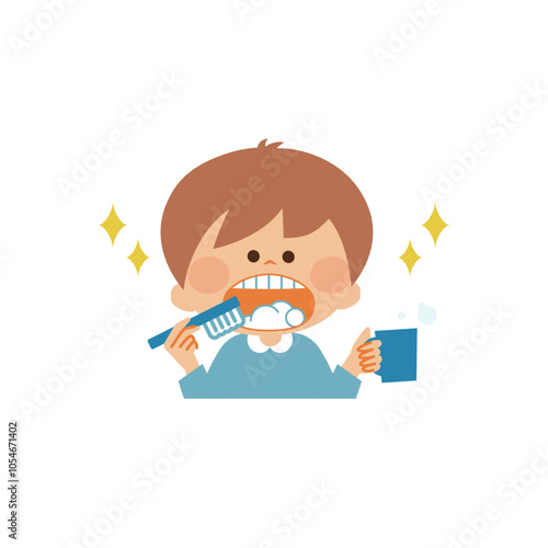 歯磨きをする子供　かわいいイラスト素材