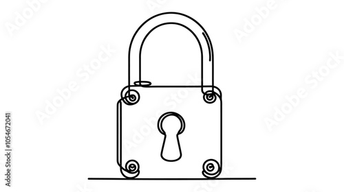 One continuous line illustration of a lock, isolated on white background.