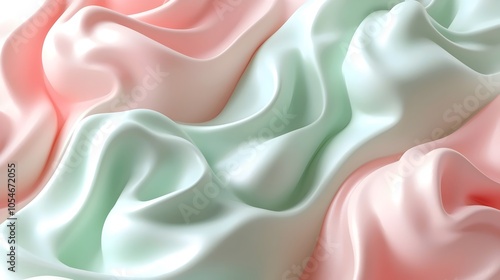 A close-up view of flowing silk fabric in soft pastel colors, featuring gentle folds and waves that create a serene and elegant mood.