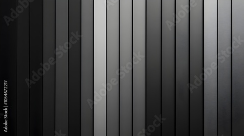 A close-up view of a modern wall featuring vertical panels in varying shades of black and gray, creating a sleek and contemporary aesthetic. The lighting highlights the texture.