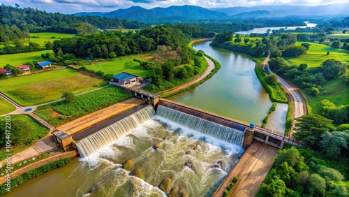 Aerial view of a small spillway in Pa Daet district, Chiang Rai province, Thailand , spillway, aerial view photo