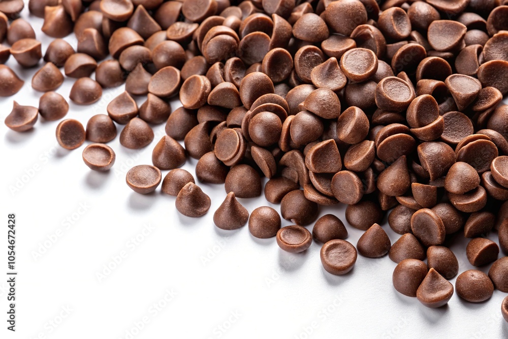 Scattering of chocolate chips on white background Scattering of chocolate chips on white background
