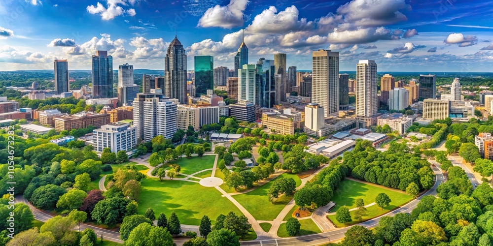 Fototapeta premium Aerial view of modern Downtown Atlanta skyline with green park , Atlanta, Georgia, urban, cityscape, buildings