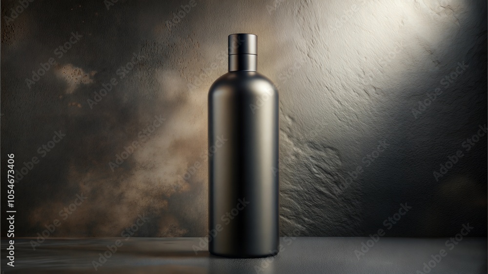 Fototapeta premium Empty black bottle on dark textured background.Black bottle mockup to present your advertising,design and branding