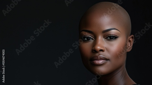 Portrait of a dark-skinned woman suffering from cancer after severe hair loss due to chemotherapy treatment