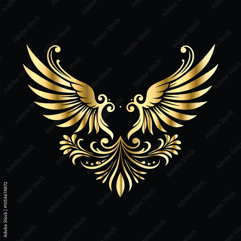 Obraz premium Celestial Gold Wings: Decorative Frames with Iconic Angel & Bird Wing Motifs