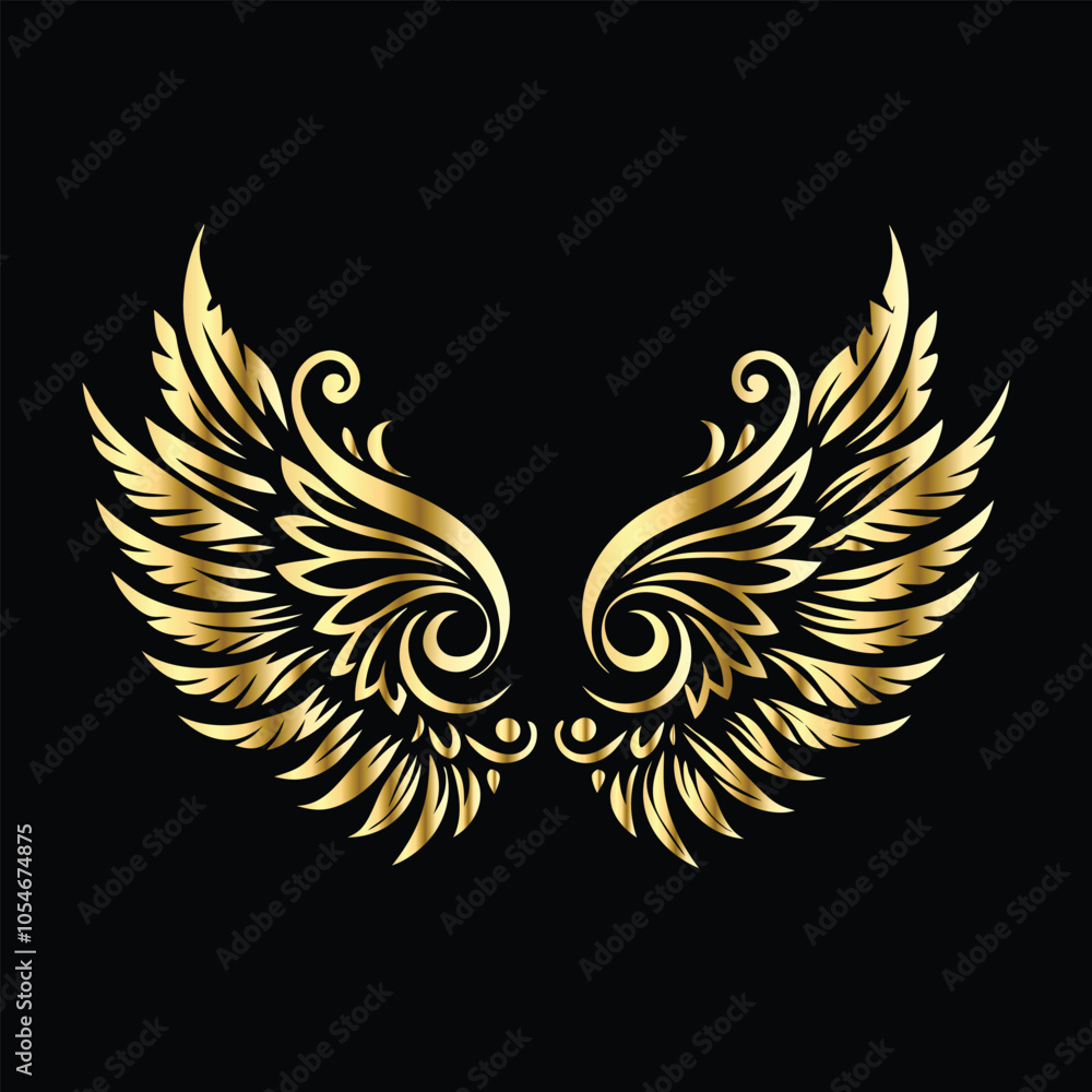 Obraz premium Celestial Gold Wings: Decorative Frames with Iconic Angel & Bird Wing Motifs
