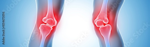 Illustration of two knees with inflamed joints on blue background photo