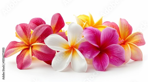 Bouquet of tropical flowers including orchids and plumeria, isolated on white background, great for vibrant and lush themes, AI Generative