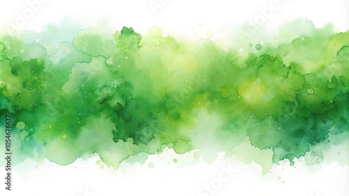 Watercolor painting of abstract green design on white background