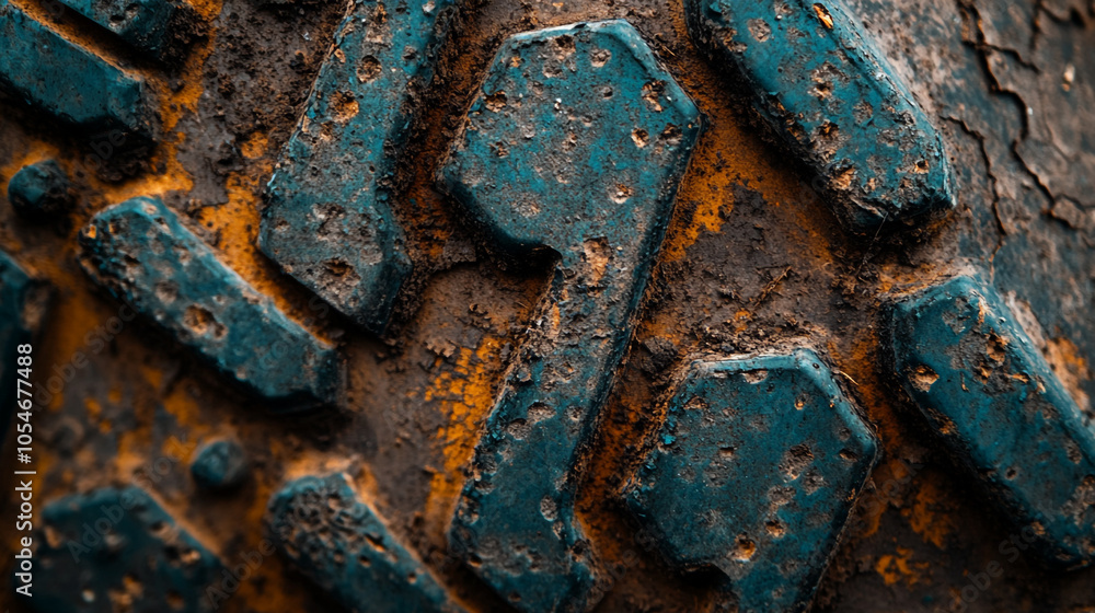 Close-up of a worn tire tread showcasing intricate patterns and dirt on a rugged surface Close-up of a worn tire tread showcasing intricate patterns and dirt on a rugged surface
