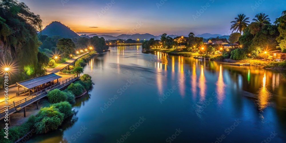 Obraz premium scenic night view of River Kwai near Kanchanaburi Skywalk