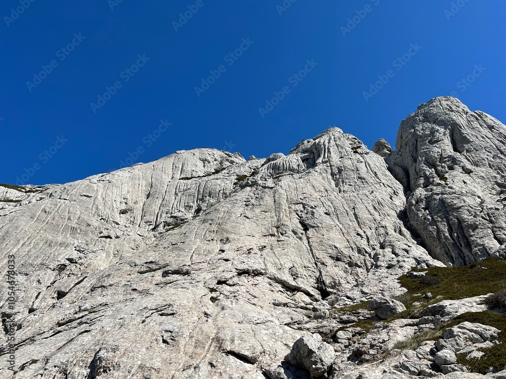 Rocky ridge of Tulove grede or karst mountain peak of Tulovice - Velebit Nature Park, Croatia (Stjenoviti greben Tulove grede ili krški planinski vrh Tulovice - Park prirode Velebit, Hrvatska) Rocky ridge of Tulove grede or karst mountain peak of Tulovice - Velebit Nature Park, Croatia (Stjenoviti greben Tulove grede ili krški planinski vrh Tulovice - Park prirode Velebit, Hrvatska)