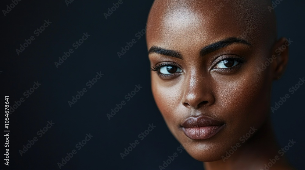 Portrait of a dark-skinned woman suffering from cancer after severe hair loss due to chemotherapy treatment Portrait of a dark-skinned woman suffering from cancer after severe hair loss due to chemotherapy treatment