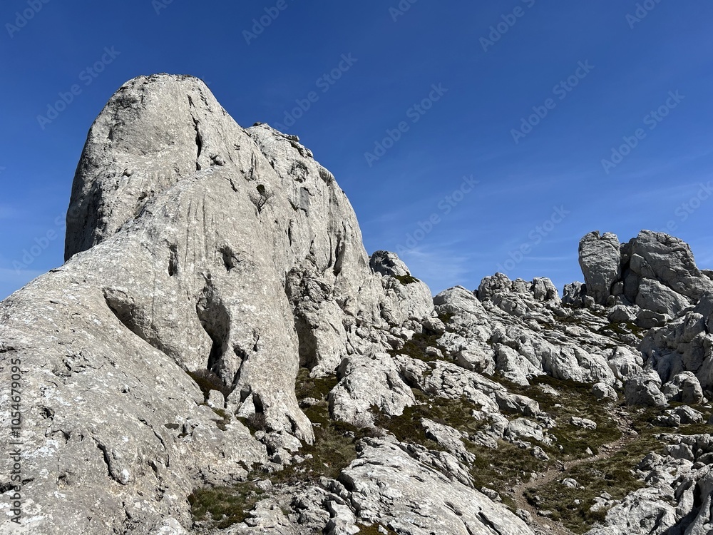 Rocky ridge of Tulove grede or karst mountain peak of Tulovice - Velebit Nature Park, Croatia (Stjenoviti greben Tulove grede ili krški planinski vrh Tulovice - Park prirode Velebit, Hrvatska) Rocky ridge of Tulove grede or karst mountain peak of Tulovice - Velebit Nature Park, Croatia (Stjenoviti greben Tulove grede ili krški planinski vrh Tulovice - Park prirode Velebit, Hrvatska)