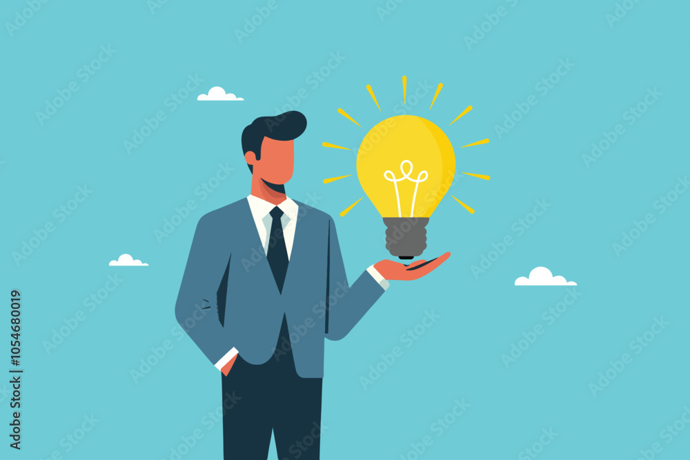 Insight in Focus, Businessman’s Lightbulb Moment at His hand