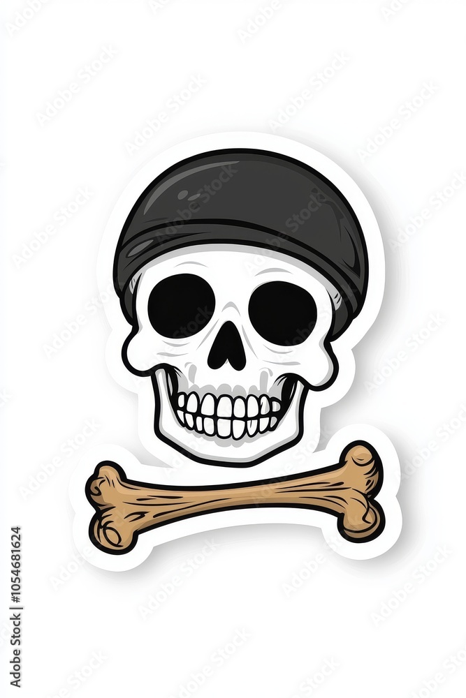 A cartoon skull wearing a helmet, paired with a crossed bone design, perfect for Halloween or pirate themes. A cartoon skull wearing a helmet, paired with a crossed bone design, perfect for Halloween or pirate themes.