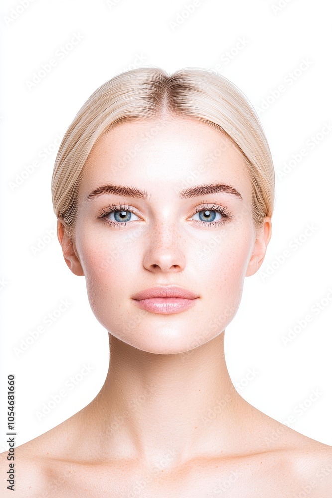 A close-up of a fair-skinned blonde woman with blue eyes, showcasing a natural beauty and flawless skin. A close-up of a fair-skinned blonde woman with blue eyes, showcasing a natural beauty and flawless skin.