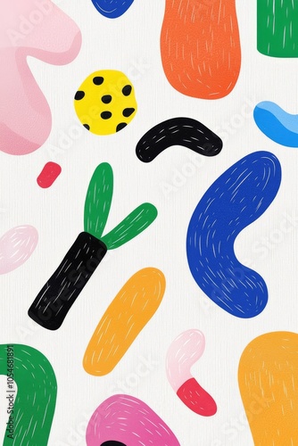 Wallpaper Mural A vibrant and playful abstract design featuring colorful shapes and patterns against a white background. Torontodigital.ca