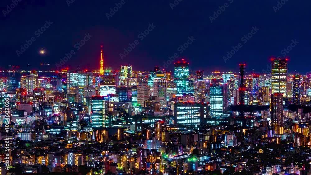 東京夜景・タイムラプス 高層ビル群クローズアップ 東京夜景・タイムラプス 高層ビル群クローズアップ