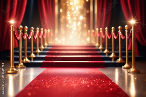 Red carpet and staircase spotlight illuminating star-studded stage, perfect for a new-year celebration