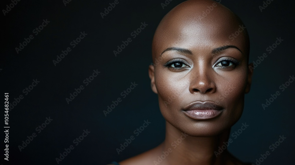 Portrait of a dark-skinned woman suffering from cancer after severe hair loss due to chemotherapy treatment Portrait of a dark-skinned woman suffering from cancer after severe hair loss due to chemotherapy treatment